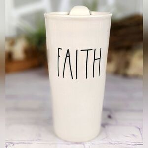 Rae Dunn FAITH Ceramic Travel Tumbler Mug with Lid